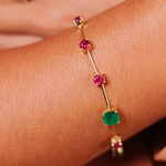 PULSEIRA ESMERALDA E TURMALINA ROSA OURO AMARELO