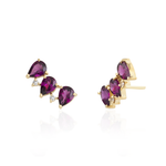 BRINCO EAR CUFF RODOLITA GOTA E DIAMANTE CHOCOLATE OURO AMARELO