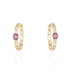 ARGOLA CICLOS TURMALINA ROSA OVAL 30MM OURO AMARELO