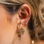 ARGOLA CICLOS TURMALINA ROSA OVAL 30MM OURO AMARELO