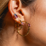 ARGOLA CICLOS TURMALINA ROSA OVAL 30MM OURO AMARELO