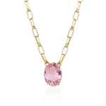 CORRENTE ELO CARTIER TURMALINA ROSA CLARO OVAL OURO AMARELO