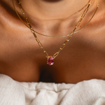 CORRENTE ELO CARTIER TURMALINA ROSA CLARO OVAL OURO AMARELO