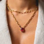 CORRENTE ELO CARTIER TURMALINA ROSA OVAL OURO AMARELO