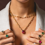 CORRENTE ELO CARTIER TURMALINA ROSA OVAL OURO AMARELO