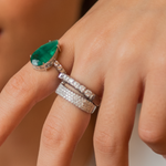 ANEL MEIA ALIANÇA FITA DIAMANTES OURO BRANCO