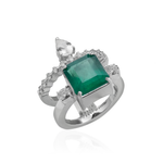  ANEL ARO DUPLO ESMERALDA QUADRADA SAFIRA DIAMANTES OURO BRANCO