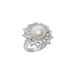  ANEL PÉROLA REDONDA E DIAMANTES OURO BRANCO