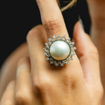  ANEL PÉROLA REDONDA E DIAMANTES OURO BRANCO