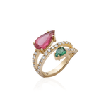  ANEL TURMALINA ROSA GOTA TURMALINA VERDE GOTA DIAMANTES OURO AMARELO