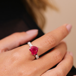 ANEL MEIA ALIANÇA TURMALINA ROSA CORAÇÃO DIAMANTES OURO BRANCO
