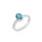 ANEL MEIA ALIANÇA TURMALINA AZUL OVAL DIAMANTES OURO BRANCO