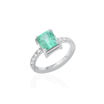 ANEL ESMERALDA COLOMBIANA QUADRADA DIAMANTES OURO BRANCO