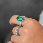 ANEL ESMERALDA GOTA DIAMANTES OURO BRANCO