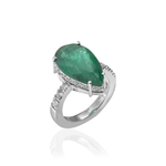 ANEL ESMERALDA GOTA DIAMANTES OURO BRANCO