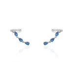 BRINCO EAR CUFF ÁGUA-MARINHA GOTA DIAMANTES OURO BRANCO