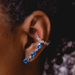 BRINCO EAR CUFF ÁGUA-MARINHA GOTA DIAMANTES OURO BRANCO