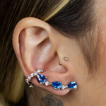 BRINCO EAR CUFF ÁGUA-MARINHA GOTA DIAMANTES OURO BRANCO