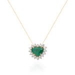 COLAR ESMERALDA CORAÇÃO DIAMANTES OURO AMARELO