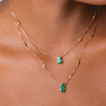 COLAR ESMERALDA GOTA DIAMANTES NO FIO OURO AMARELO