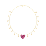 CHOKER TURMALINA ROSA CORAÇÃO CORAÇÕES OURO AMARELO