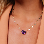 CHOKER AMETISTA CORAÇÃO CORAÇÕES OURO AMARELO