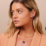 CHOKER AMETISTA CORAÇÃO CORAÇÕES OURO AMARELO
