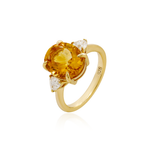 ANEL CITRINO OVAL MOISSANITE TRILLION PRATA BANHO OURO AMARELO