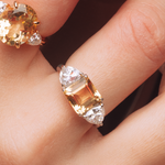 ANEL CITRINO QUADRADO MOISSANITE TRILLION PRATA