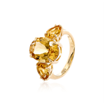 ANEL CITRINO OVAL E GOTA PRATA BANHO OURO AMARELO