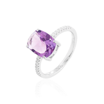 ANEL AMETISTA RETANGULAR MOISSANITE PRATA