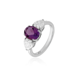 ANEL AMETISTA OVAL E MOISSANITE GOTA PRATA