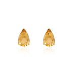BRINCO SOLITÁRIO CITRINO GOTA 6X9MM EM PRATA BANHO OURO AMARELO