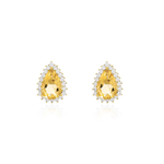 BRINCO CITRINO GOTA 7X10MM CRAVEJADO MOISSANITE 1MM EM VOLTA EM PRATA BANHO OURO AMARELO