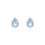 BRINCO TOPAZIO SKY GOTA 7X10MM CRAVEJADO MOISSANITE 1MM EM VOLTA EM PRATA