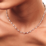 COLAR FIO FACAS 42CM MOISSANITE REDONDA PRATA