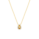 COLAR 45CM CITRINO GOTA CRAVEJADO MOISSANITE PRATA BANHO OURO AMARELO