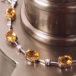 PULSEIRA FIO FACA CITRINO OVAL E MOISSANITE PRATA BANHO OURO