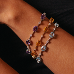 PULSEIRA FIO FACA AMETISTA OVAL E MOISSANITE PRATA