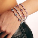 PULSEIRA FIO FACA AMETISTA OVAL E MOISSANITE PRATA