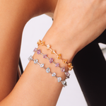 PULSEIRA FIO FACA CITRINO GOTAS PRATA BANHO OURO