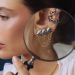 BRINCO EAR CUFF TANZANITAS EM OURO AMARELO