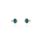 BRINCO TURMALINA AZUL OVAL E DIAMANTE EM OURO AMARELO