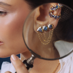 PIERCING TANZANITAS NAVETE E CUSHION EM OURO AMARELO