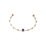 PULSEIRA FIO FACA TANZANITA RETANGULAR E DIAMANTES EM OURO AMARELO