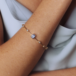 PULSEIRA FIO FACA TANZANITA RETANGULAR E DIAMANTES EM OURO AMARELO