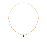 CHOKER FIO FACA TANZANITA RETANGULAR E DIAMANTES EM OURO AMARELO