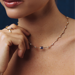 CHOKER FIO FACA TANZANITA RETANGULAR E DIAMANTES EM OURO AMARELO