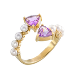 ANEL AMETISTA PÉROLA OURO 18K