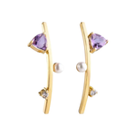 BRINCO EAR HOOK AMETISTA, PÉROLA E SAFIRA